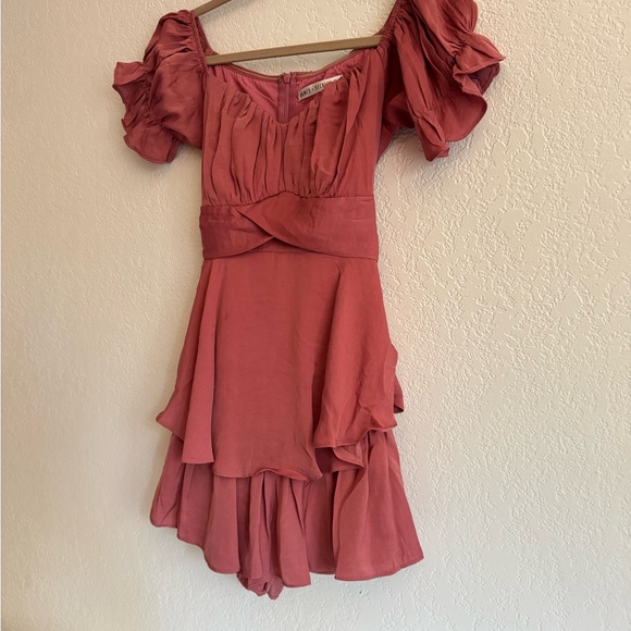 Pink Ruffled Off-Shoulder Romper - Picture 4 of 5